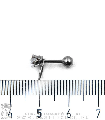 Микроштанга Сталь с Сердцем со Стразом (прозрачным) 1,2 х 6 х 4/9