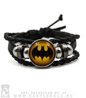 фенечка кожаная кабошон batman бэтмен (черная)