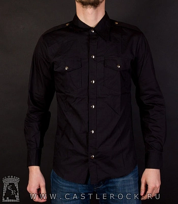 рубашка с длинным рукавом б/рисунка (классика) на клепках
