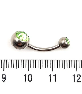 Банан Титан с Шариками со Стразами (зелеными) 1,6 х 12 х 5/8