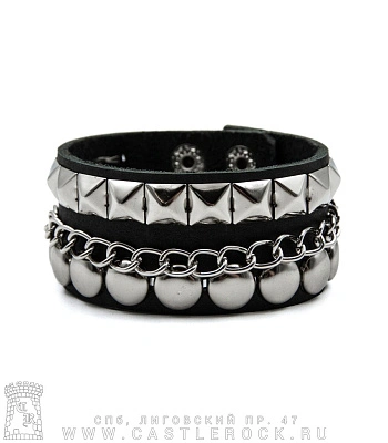 напульсник кожаный пирамиды, клепки, цепь (на клепках)