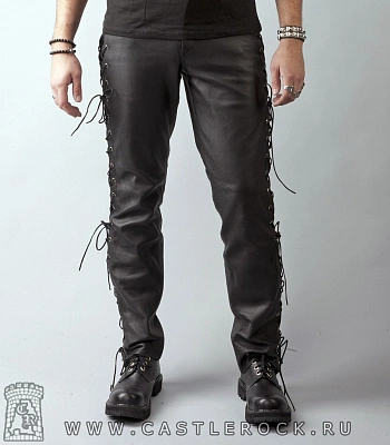штаны кожаные "first" со шнуровкой (черные)