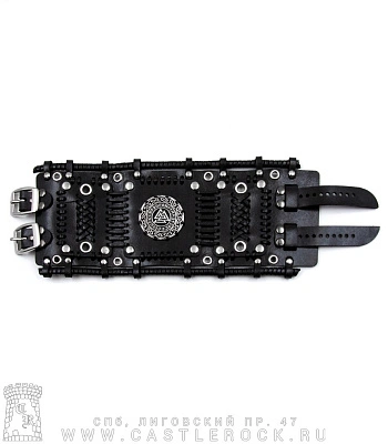 напульсник кожаный стимпанк черный (bspkv-7) валькнут в руническом круге