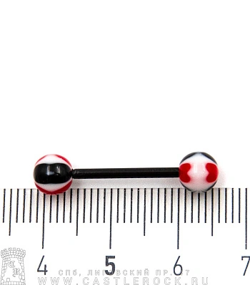 Штанга Биофлекс с Акриловыми Шариками Сердечки (черно-красная) 1,6 х 16 х 6/6