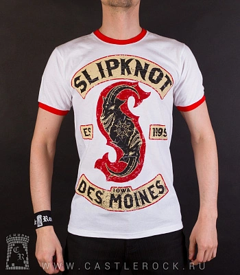 футболка slipknot "des moines. iowa 1995" (белая, рингер)