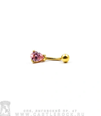 Банан Сталь Золотистый с Шариком и Стразом Капля (розовым) 1,6 х 10 х 5/8