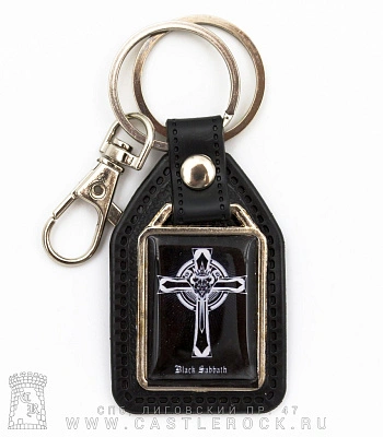 брелок прямоугольный на подкладке black sabbath (крест)