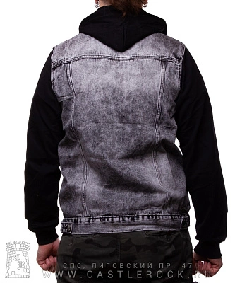 куртка джинсовая серая с капюшоном (рукава трикотаж) 7083#