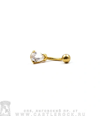 Банан Сталь Золотистый с Шариком и Стразом Капля (прозрачным) 1,6 х 10 х 5/8