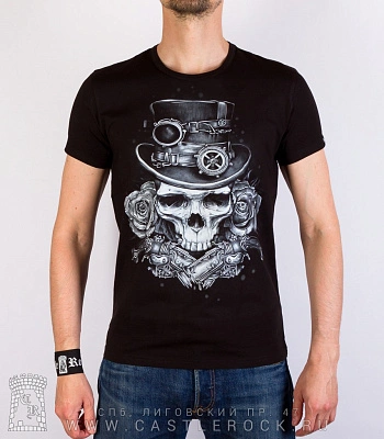 футболка череп стимпанк (ч/б, светится)