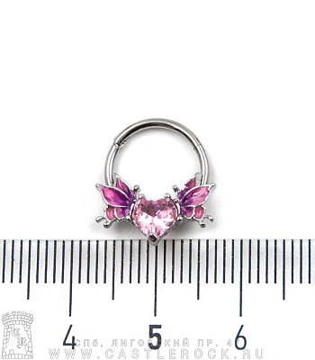 Кликер для септума Сталь Сердце (кристаллы, эмаль розовые)