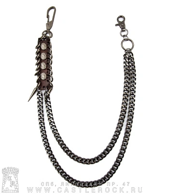 двойная цепь с карабином и кожаной вставкой (плетение панцирное)