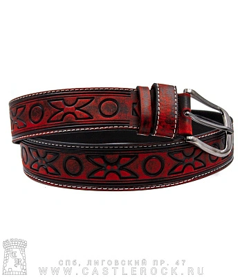 ремень кожаный xoxoxo (черно-красный)