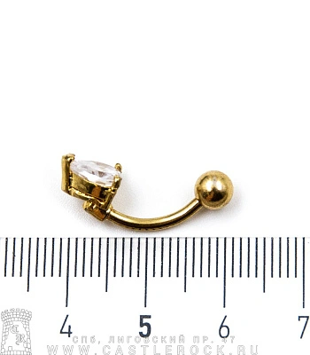 Банан Сталь Золотистый с Шариком и Стразом Сердце (прозрачным) 1,6 х 10 х 5/7