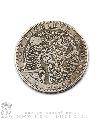 монета сувенирная крупная e pluribus unum (скелет и девушка в бабочках)