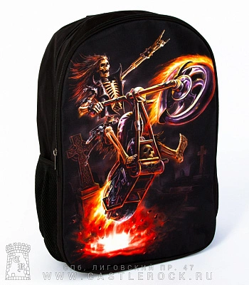 рюкзак принт скелет байкера в огне