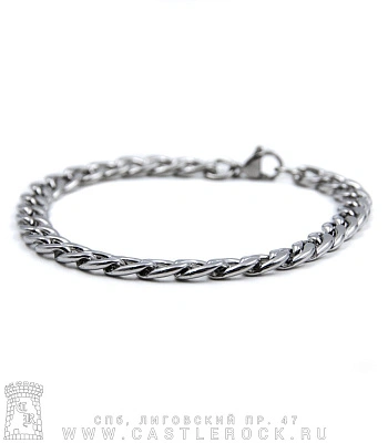 браслет стальной цепь панцирная (звенья усеченные, округлые, плоский, 8 мм, длинный)