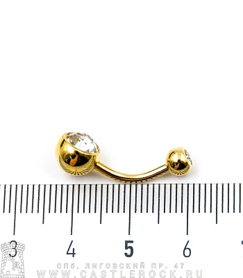 Банан Сталь Золотистый с Шариками со Стразами (прозрачным) 1,6 х 11 х 5/8