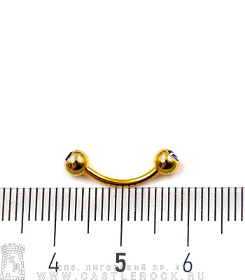 Микробанан Сталь Золотистый с Шариками со Стразами (синими) 1,2 х 10 х 4/4