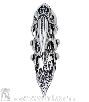 кольцо-коготь череп ворона и пламя