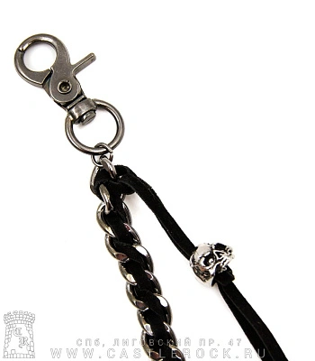 цепь с карабином панцирная с черепом (черная лента)