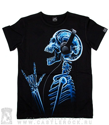 футболка детская скелет в наушниках (светится)