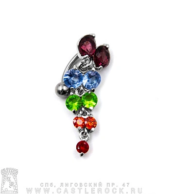 Банан Сталь с Шариком и Подвеской Гроздь (стразы разноцветные) 1,6 х 10 х 5