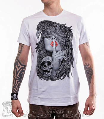 футболка девушка с вороном (белая, светится)