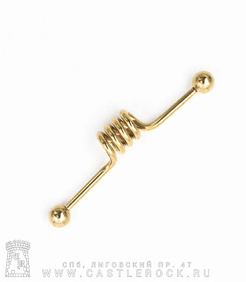 Штанга Индастриал Сталь Золотистая с Шариками и Спиралью (4 витка) 1,6 х 38 х 5/5