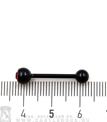 Штанга Сталь Черная с Шариками со Стразом (красным) 1,6 х 16 х 5/6