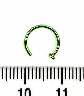 Кольцо для носа Сталь Разжимное Зеленое со Стопором 0,8 х 8