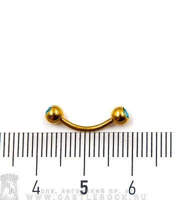 Микробанан Сталь Золотистый с Шариками со Стразами (голубыми) 1,2 х 10 х 4/4