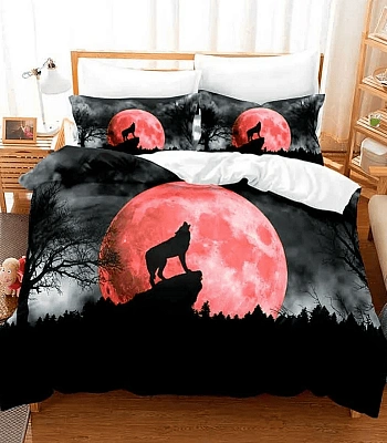 комплект покрывало с чехлами на подушки волк и кровавая луна