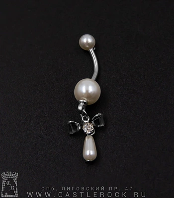 Банан Сталь с Шариками Бусинами и Подвеской Бантик (белый) 1,6 х 10 х 5/8