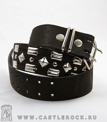 ремень кожаный 3 ряда скобы, ромбы, клепки