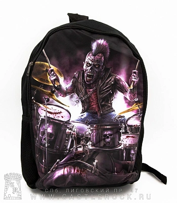 рюкзак принт скелет барабанщика панка