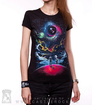 женская футболка космос и три друга (светится)