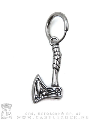 серьга кликер с подвеской топор с волком (сечение круглое) 14 мм