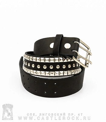 ремень кожаный 3 ряда клепки, пирамиды