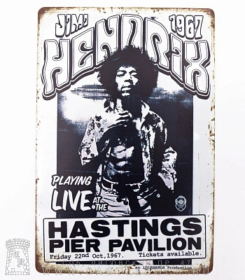 табличка jimi hendrix "playing live at the hastings pier pavilion"