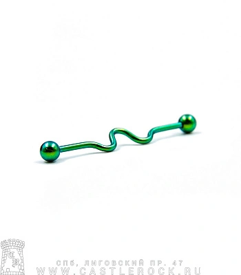 Штанга Индастриал Сталь Зеленая с Шариками и Зигзагом 1,6 х 38 х 5/5