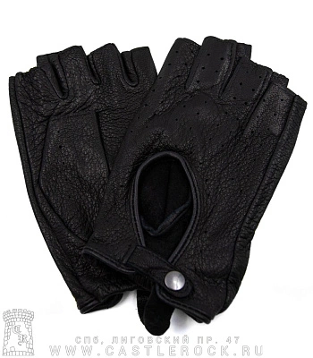 перчатки кожаные женские обр/пал черные (перфорация, без вырезов, кожа текстурная, на кнопке)