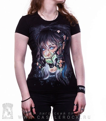 женская футболка девушка в респираторе (светится)