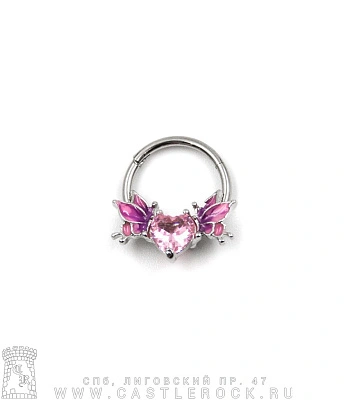 Кликер для септума Сталь Сердце (кристаллы, эмаль розовые)