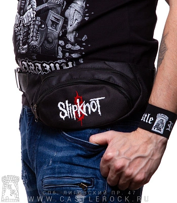 сумка на пояс с вышивкой slipknot (надпись, лого)