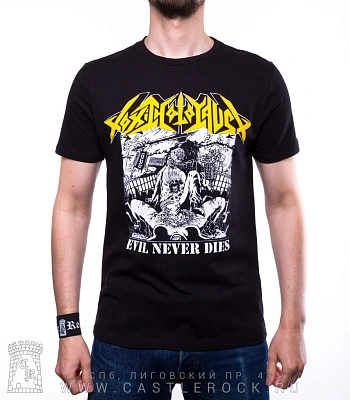 футболка toxic holocaust "evil never dies" (надпись желтая)