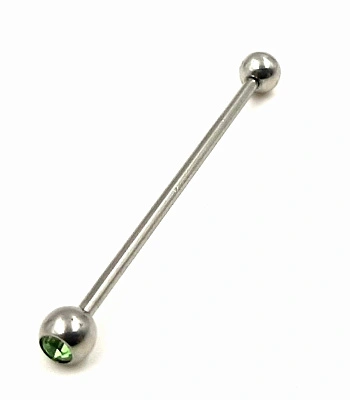 Штанга Индастриал Сталь с Шариками со Стразом (зеленым) 1,6 х 38 х 5/5