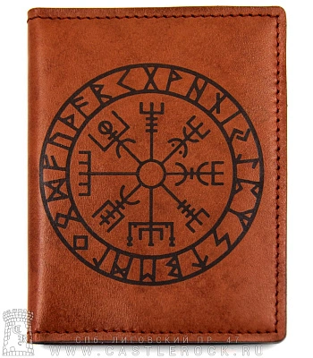 обложка для автодокументов вегвизир компас викингов в руническом круге (ручная работа)