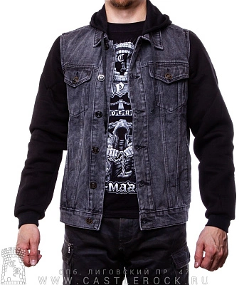 куртка джинсовая серая с капюшоном (рукава футер) 7087#