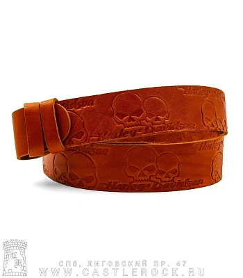 ремень кожаный полотно без пряжки harley-davidson (черепа, рыжий)